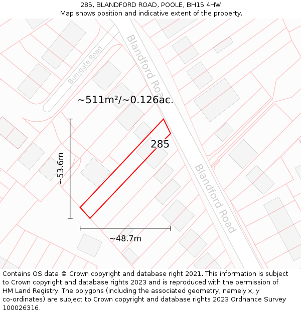 285, BLANDFORD ROAD, POOLE, BH15 4HW: Plot and title map