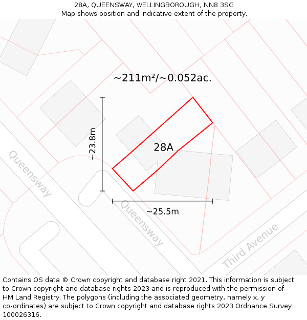 28A, QUEENSWAY, WELLINGBOROUGH, NN8 3SG: Plot and title map