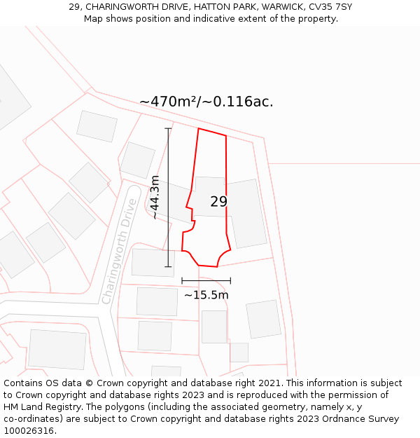 29, CHARINGWORTH DRIVE, HATTON PARK, WARWICK, CV35 7SY: Plot and title map