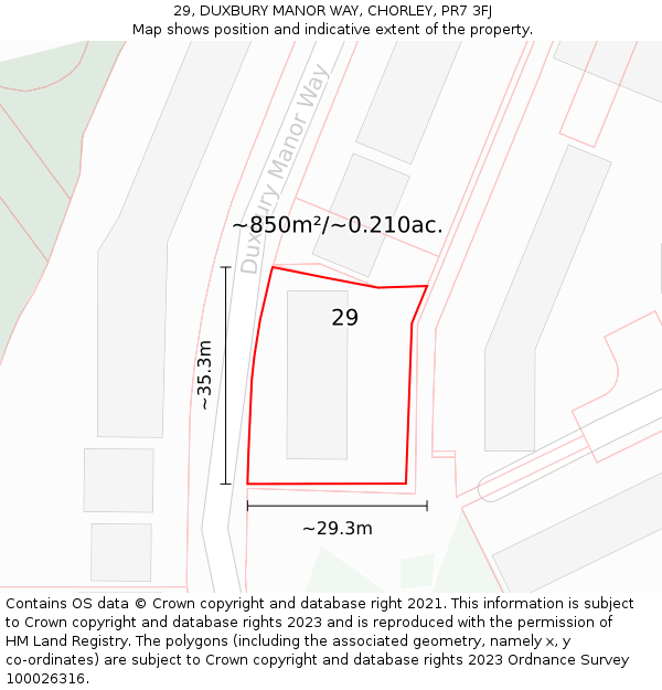 29, DUXBURY MANOR WAY, CHORLEY, PR7 3FJ: Plot and title map