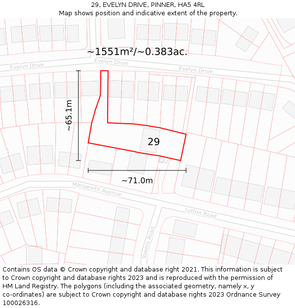 29, EVELYN DRIVE, PINNER, HA5 4RL: Plot and title map