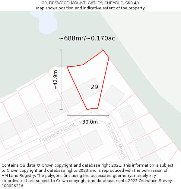 29, FIRSWOOD MOUNT, GATLEY, CHEADLE, SK8 4JY: Plot and title map