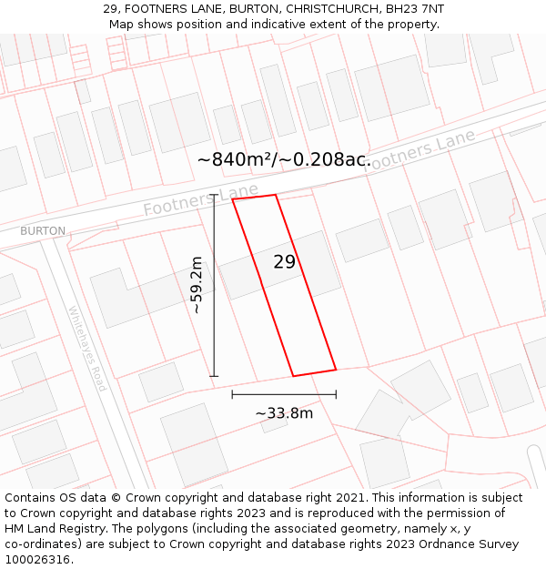 29, FOOTNERS LANE, BURTON, CHRISTCHURCH, BH23 7NT: Plot and title map