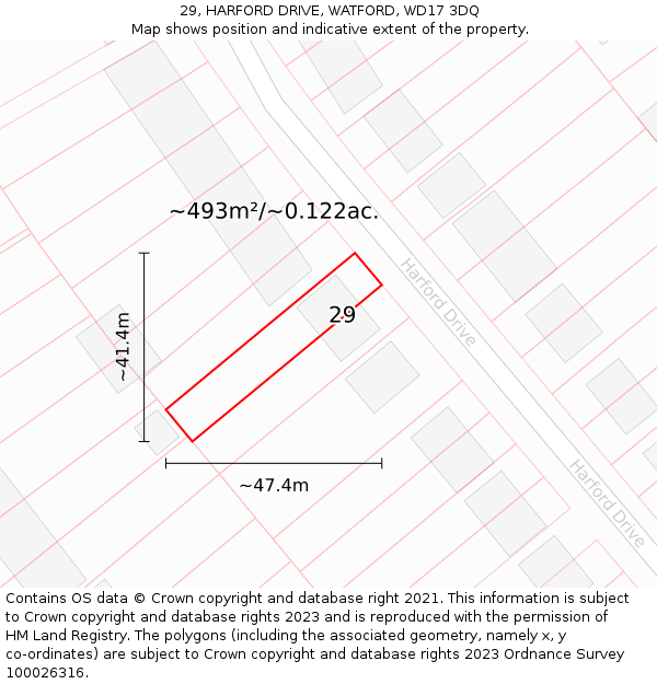 29, HARFORD DRIVE, WATFORD, WD17 3DQ: Plot and title map