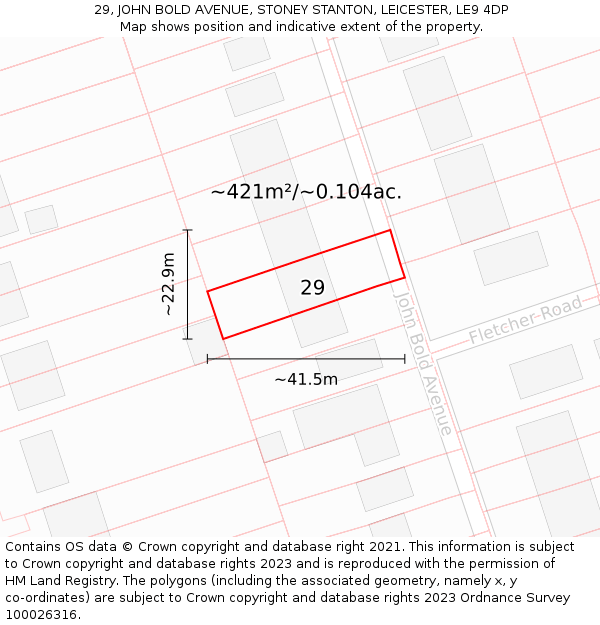 29, JOHN BOLD AVENUE, STONEY STANTON, LEICESTER, LE9 4DP: Plot and title map