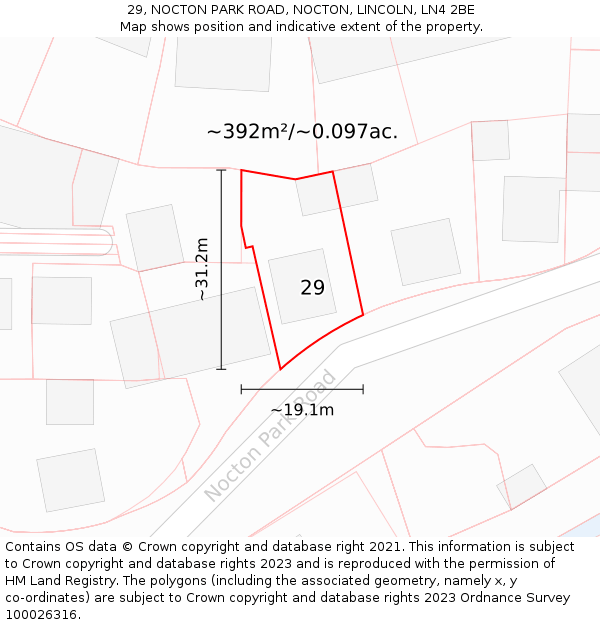 29, NOCTON PARK ROAD, NOCTON, LINCOLN, LN4 2BE: Plot and title map