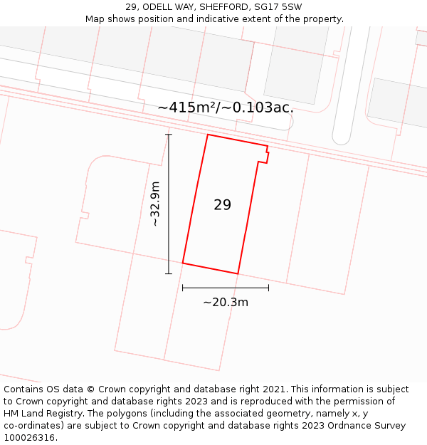 29, ODELL WAY, SHEFFORD, SG17 5SW: Plot and title map