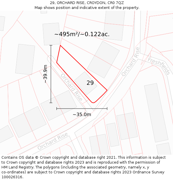 29, ORCHARD RISE, CROYDON, CR0 7QZ: Plot and title map