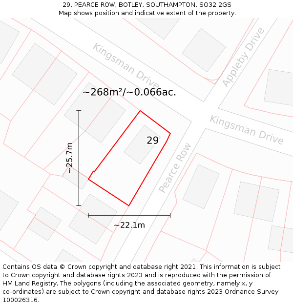 29, PEARCE ROW, BOTLEY, SOUTHAMPTON, SO32 2GS: Plot and title map