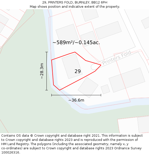 29, PRINTERS FOLD, BURNLEY, BB12 6PH: Plot and title map