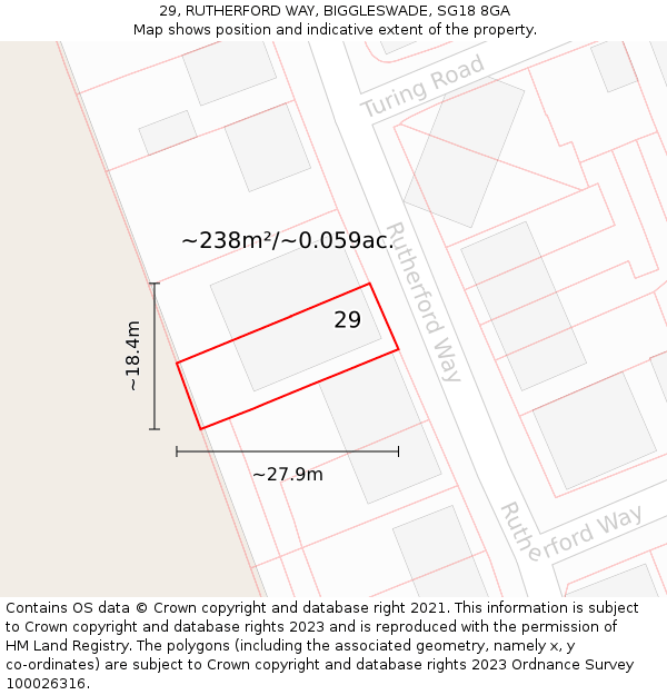 29, RUTHERFORD WAY, BIGGLESWADE, SG18 8GA: Plot and title map