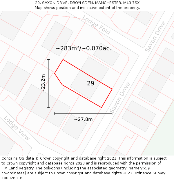 29, SAXON DRIVE, DROYLSDEN, MANCHESTER, M43 7SX: Plot and title map