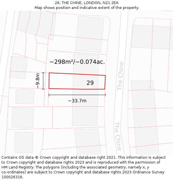 29, THE CHINE, LONDON, N21 2EA: Plot and title map