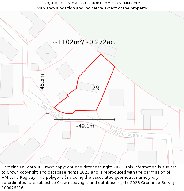 29, TIVERTON AVENUE, NORTHAMPTON, NN2 8LY: Plot and title map