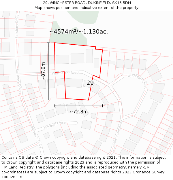 29, WINCHESTER ROAD, DUKINFIELD, SK16 5DH: Plot and title map