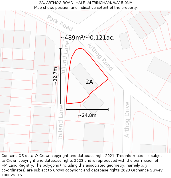 2A, ARTHOG ROAD, HALE, ALTRINCHAM, WA15 0NA: Plot and title map