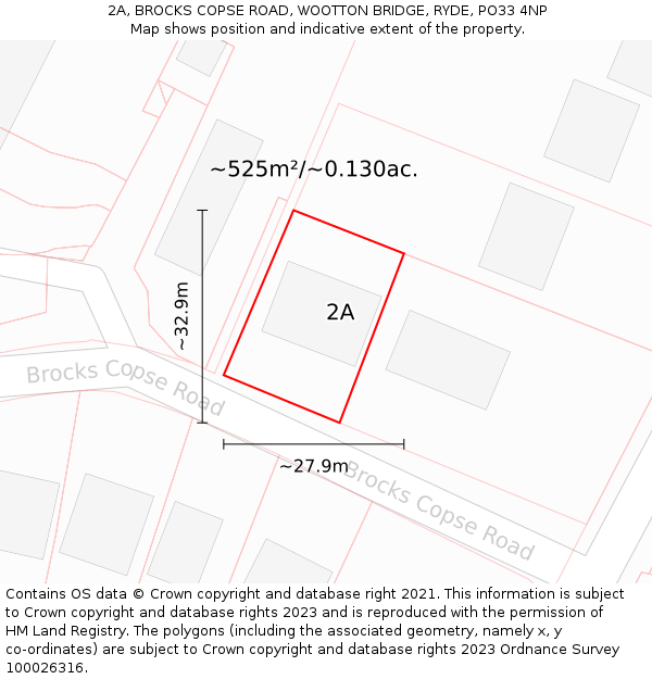 2A, BROCKS COPSE ROAD, WOOTTON BRIDGE, RYDE, PO33 4NP: Plot and title map
