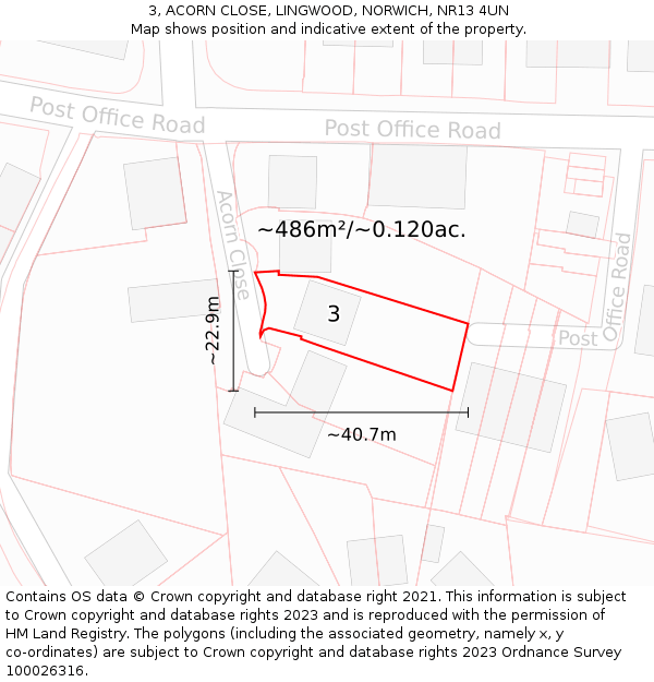 3, ACORN CLOSE, LINGWOOD, NORWICH, NR13 4UN: Plot and title map