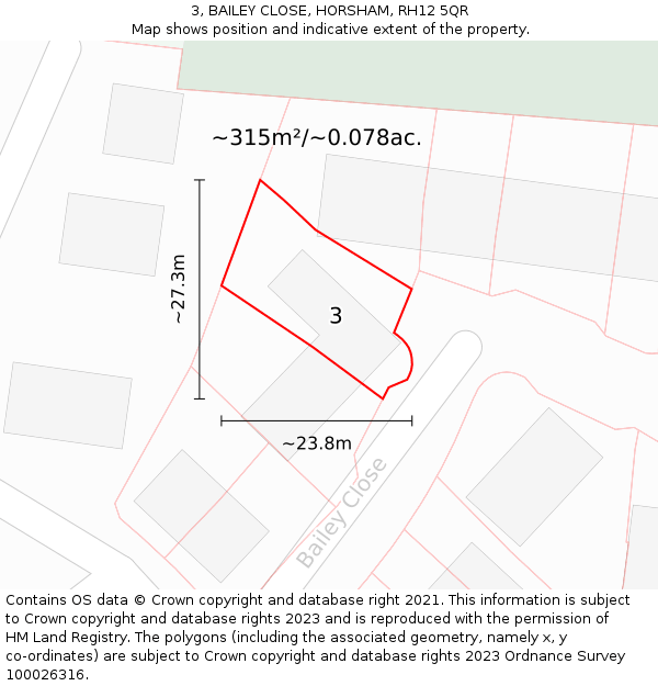 3, BAILEY CLOSE, HORSHAM, RH12 5QR: Plot and title map