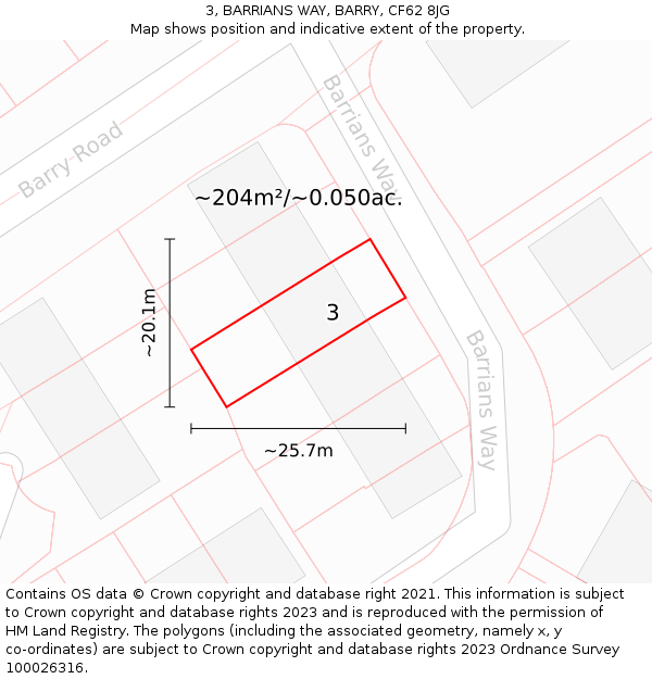 3, BARRIANS WAY, BARRY, CF62 8JG: Plot and title map