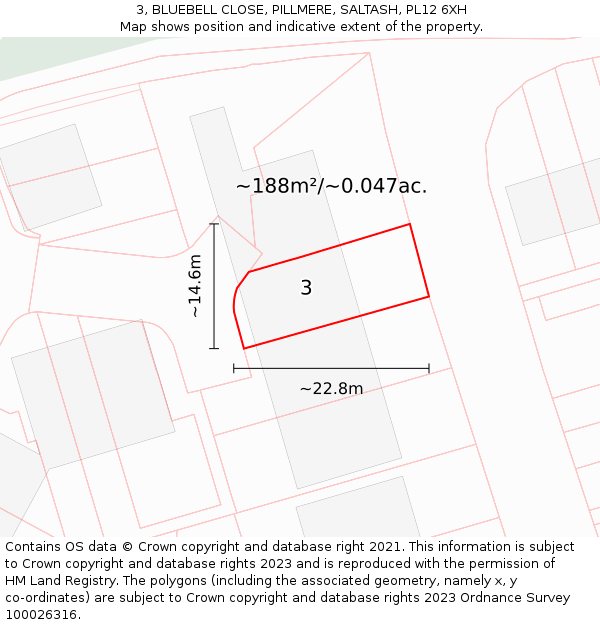 3, BLUEBELL CLOSE, PILLMERE, SALTASH, PL12 6XH: Plot and title map