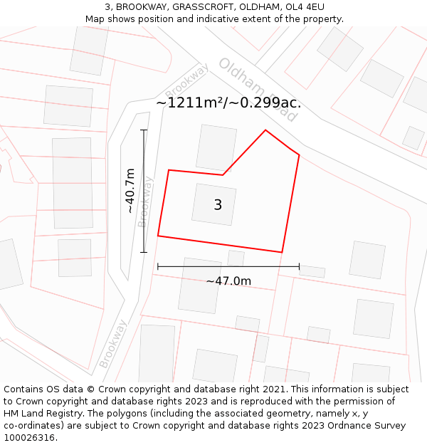 3, BROOKWAY, GRASSCROFT, OLDHAM, OL4 4EU: Plot and title map