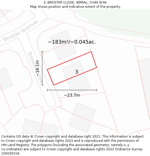 3, BROSTER CLOSE, WIRRAL, CH46 6HW: Plot and title map