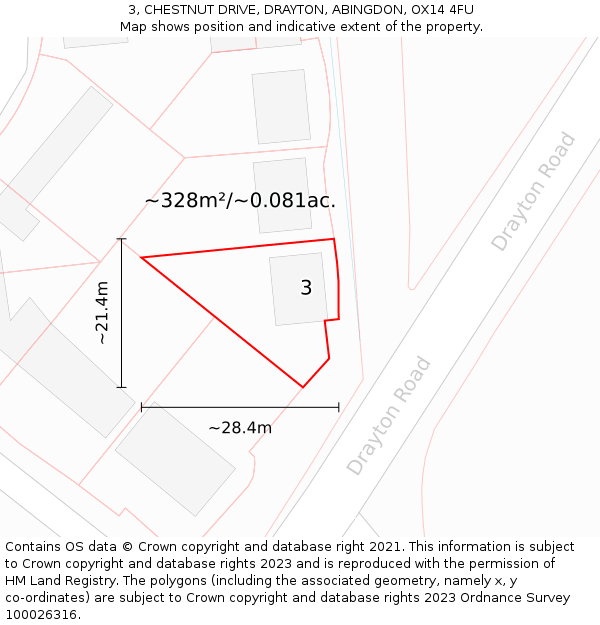 3, CHESTNUT DRIVE, DRAYTON, ABINGDON, OX14 4FU: Plot and title map