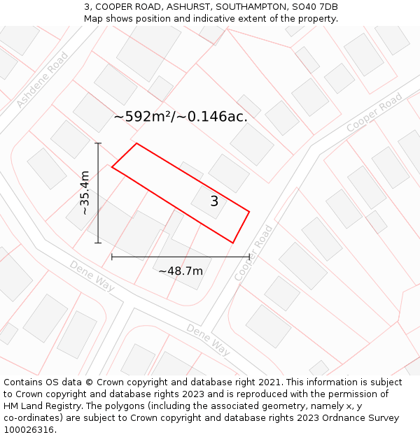 3, COOPER ROAD, ASHURST, SOUTHAMPTON, SO40 7DB: Plot and title map