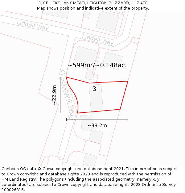 3, CRUICKSHANK MEAD, LEIGHTON BUZZARD, LU7 4EE: Plot and title map