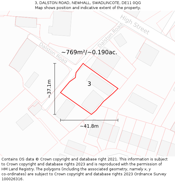 3, DALSTON ROAD, NEWHALL, SWADLINCOTE, DE11 0QG: Plot and title map