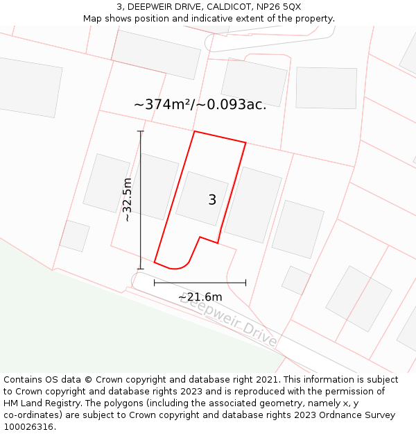 3, DEEPWEIR DRIVE, CALDICOT, NP26 5QX: Plot and title map