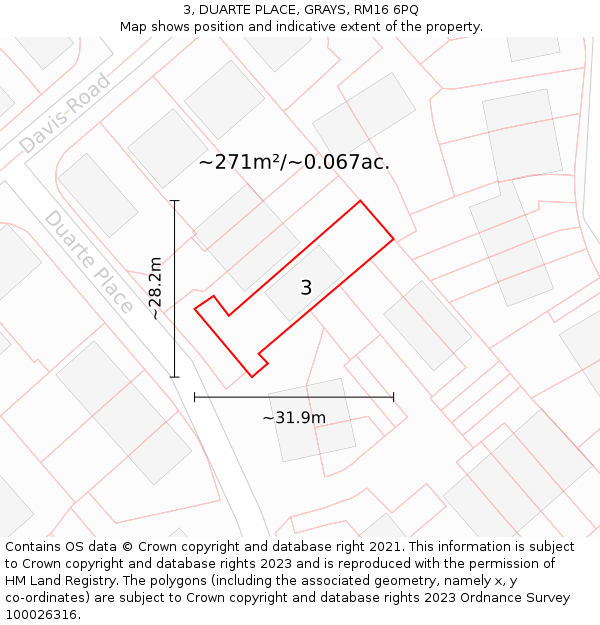 3, DUARTE PLACE, GRAYS, RM16 6PQ: Plot and title map