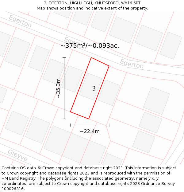 3, EGERTON, HIGH LEGH, KNUTSFORD, WA16 6PT: Plot and title map