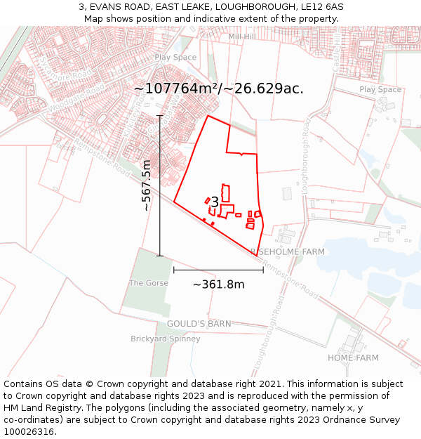 3, EVANS ROAD, EAST LEAKE, LOUGHBOROUGH, LE12 6AS: Plot and title map