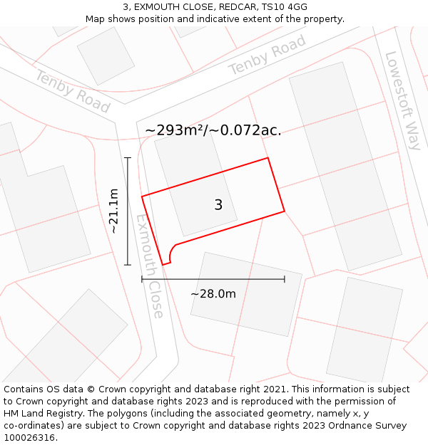 3, EXMOUTH CLOSE, REDCAR, TS10 4GG: Plot and title map