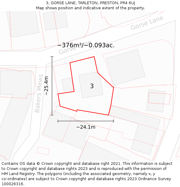 3, GORSE LANE, TARLETON, PRESTON, PR4 6UJ: Plot and title map