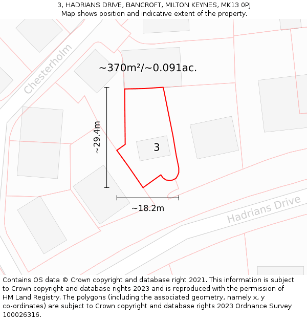 3, HADRIANS DRIVE, BANCROFT, MILTON KEYNES, MK13 0PJ: Plot and title map