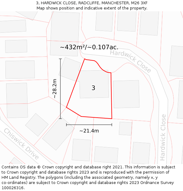 3, HARDWICK CLOSE, RADCLIFFE, MANCHESTER, M26 3XF: Plot and title map