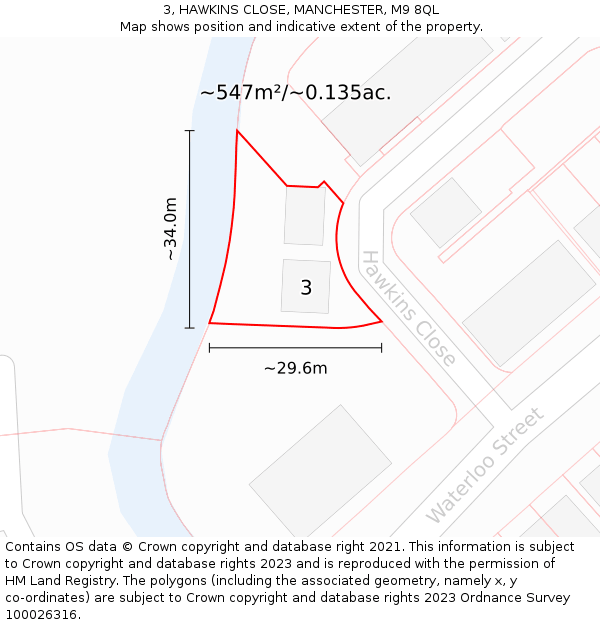 3, HAWKINS CLOSE, MANCHESTER, M9 8QL: Plot and title map