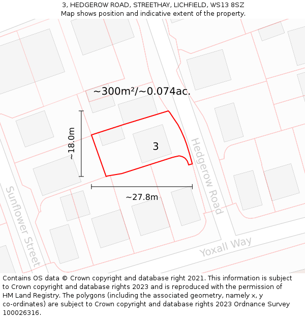 3, HEDGEROW ROAD, STREETHAY, LICHFIELD, WS13 8SZ: Plot and title map