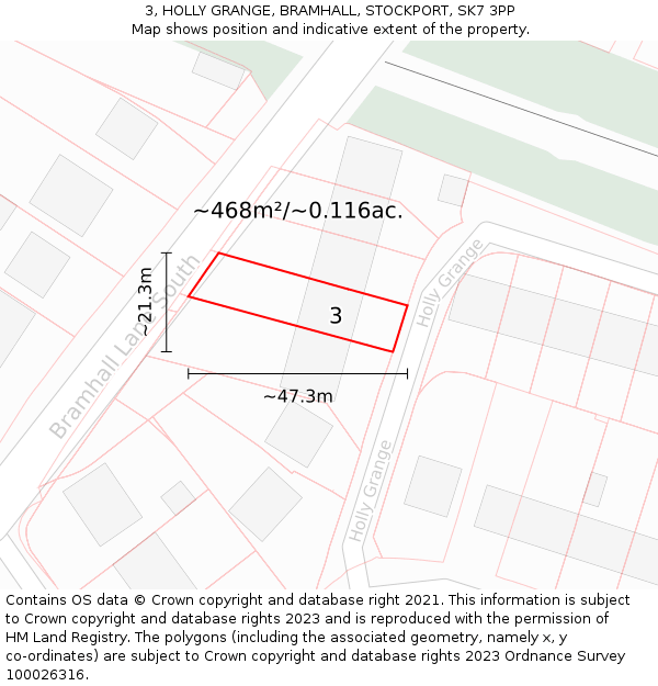 3, HOLLY GRANGE, BRAMHALL, STOCKPORT, SK7 3PP: Plot and title map