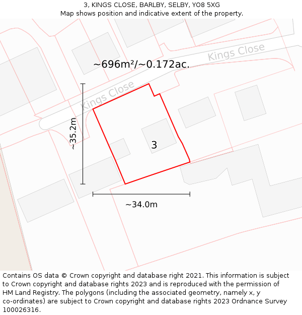 3, KINGS CLOSE, BARLBY, SELBY, YO8 5XG: Plot and title map