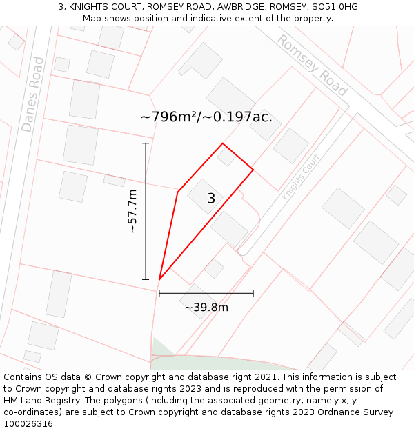 3, KNIGHTS COURT, ROMSEY ROAD, AWBRIDGE, ROMSEY, SO51 0HG: Plot and title map