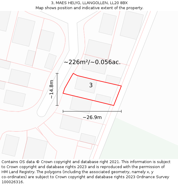 3, MAES HELYG, LLANGOLLEN, LL20 8BX: Plot and title map