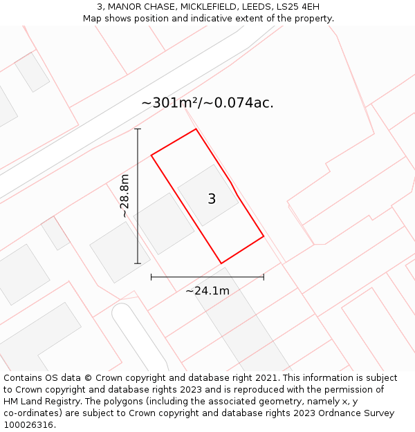 3, MANOR CHASE, MICKLEFIELD, LEEDS, LS25 4EH: Plot and title map