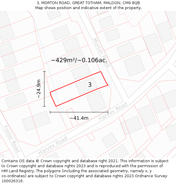 3, MORTON ROAD, GREAT TOTHAM, MALDON, CM9 8QB: Plot and title map