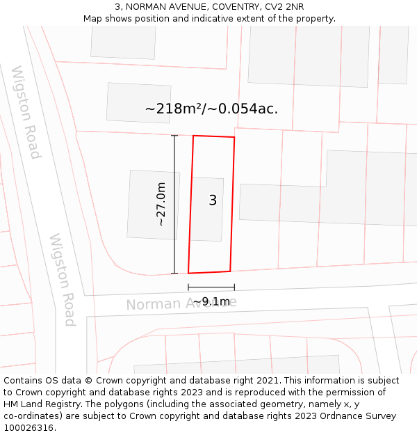 3, NORMAN AVENUE, COVENTRY, CV2 2NR: Plot and title map