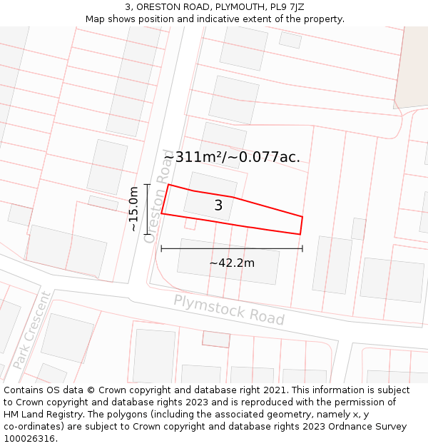 3, ORESTON ROAD, PLYMOUTH, PL9 7JZ: Plot and title map