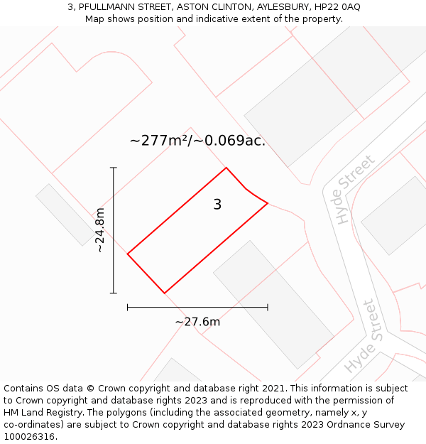 3, PFULLMANN STREET, ASTON CLINTON, AYLESBURY, HP22 0AQ: Plot and title map